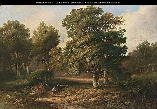 A Peasant Woman On A Path In A Wooded Landscape - Gerhardus Meijer