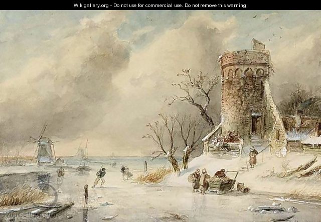 A Winter Landscape With Skaters On The Ice 2 - Charles Henri Leickert