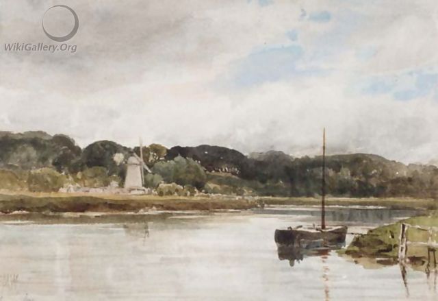 River Scene With Windmill - Edmund Morison Wimperis