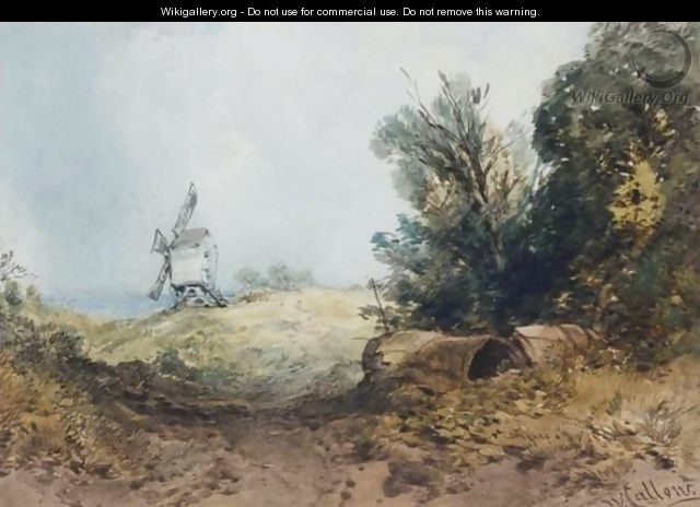 Windmill In A Hilly Landscape - William Callow