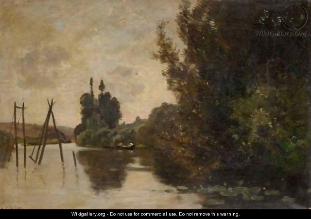 River Landscape At Sunset - (after) Hippolyte Camille Delpy