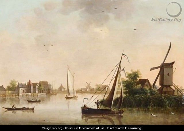 Canal Landscape With Windmills - Dutch School