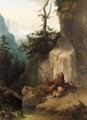Bears In An Alpine Forest - Friedrich Gauermann