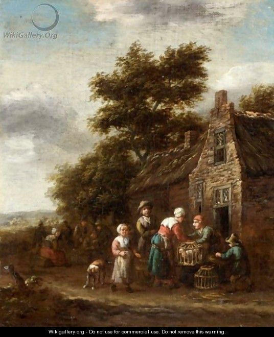 A Landscape With Peasants Selling Chickens Outside A Cottage - Barend Gael or Gaal