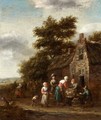 A Landscape With Peasants Selling Chickens Outside A Cottage - Barend Gael or Gaal