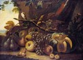 A Still Life Of Grapes, Pears, Apples, Cherries, A Melon, And A Songbird In A Landscape - North-Italian School