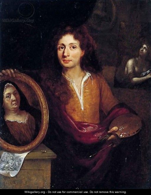 Portrait Of An Artist, Half Length, Holding A Portrait - French School