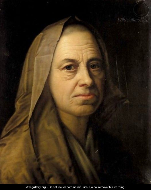 A Portrait Of An Elderly Lady, Head And Shoulders, Wearing A Headscarf - Balthasar Denner