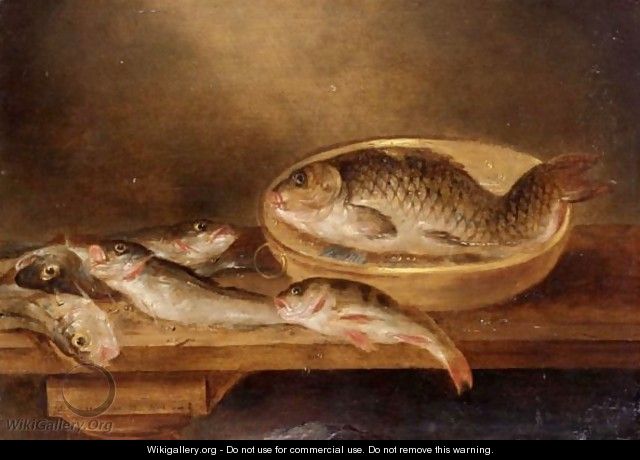 A Still Life Of Fish On A Wooden Table - Alexander Adriaenssen