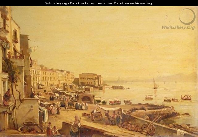 Naples, A View Of The Harbour With Vesuvius Beyond - (after) Giacinto Gigante