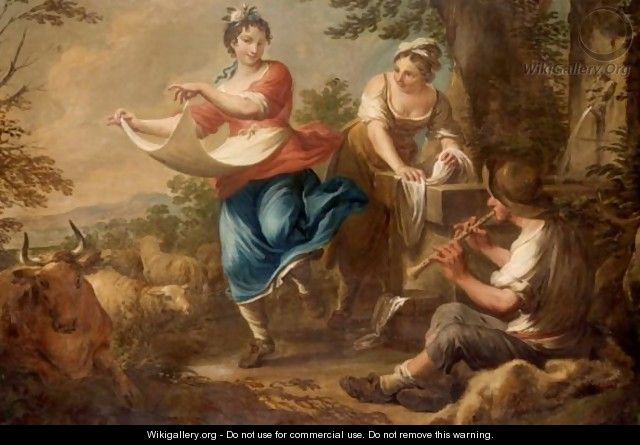 A Pastoral Landscape, With A Shepherd Playing A Pipe And A Girl Dancing - North-Italian School