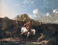 A Southern Landscape With A Boy Fording A Stream On A Grey Pony - (after) Karel Dujardin