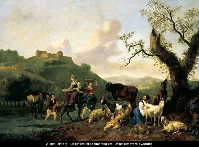 A River Landscape With Drovers And Their Animals - Hendrik Mommers