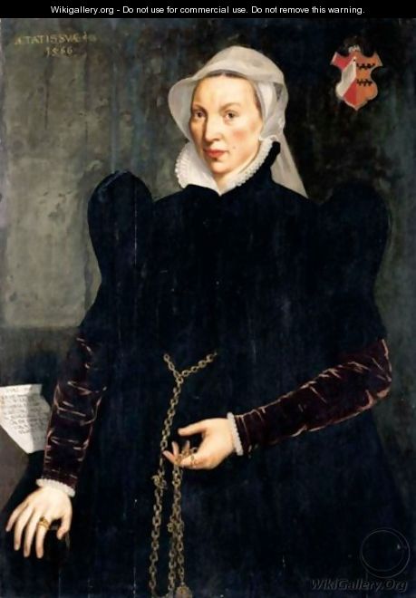 Portrait Of A Lady, Three-Quarter Length, Wearing Black And Holding A Gold Chain - Flemish School
