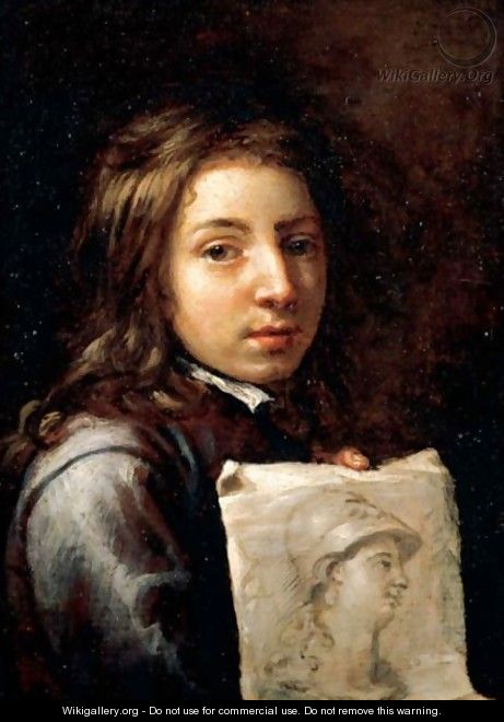 Portrait Of A Young Artist, Head And Shoulders, Holding A Drawing Possibly Of Minerva - (after) Michiel Sweerts