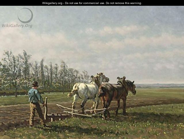 A Ploughing Farmer - Cornelis Albertus Johannes Schermer