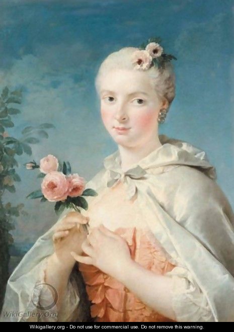 Portrait Of A Lady With Roses - French School