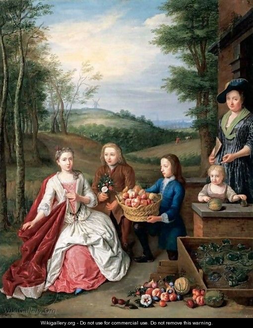 A Courtship Scene, A Young Lady Being Presented By Young Men With A Bouquet Of Flowers And A Basket Of Fruit - Peeter Snijers