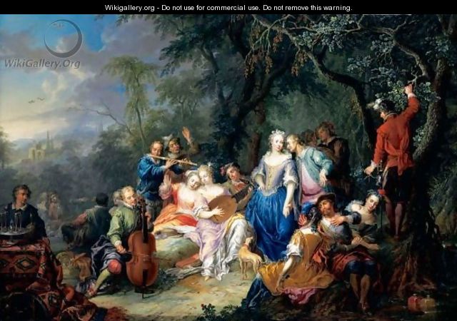 An Elegant Company, With Figures Playing Musical Instruments And Merrymaking - Frans Christoph Janneck