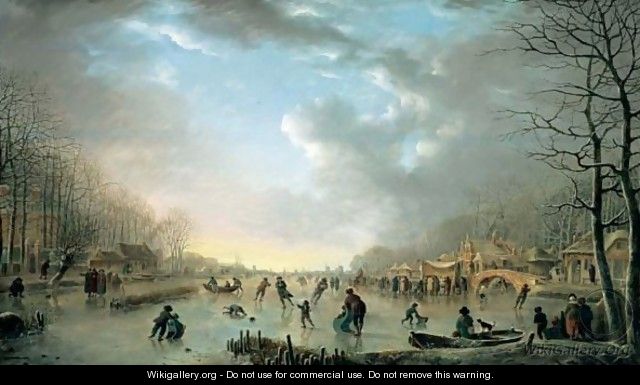 Winter Landscape With A Frost Fair And Figures Skating Upon A Frozen River - Andries Vermeulen