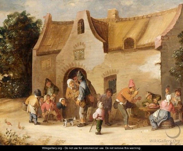 Peasants Eating, Drinking And Conversing In Front Of A Cottage - Cornelis Mahu