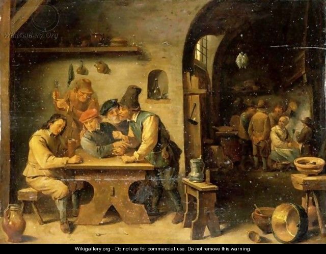 A Tavern Interior With Peasants Drinking Smoking And Merry Making - (after) David The Younger Teniers
