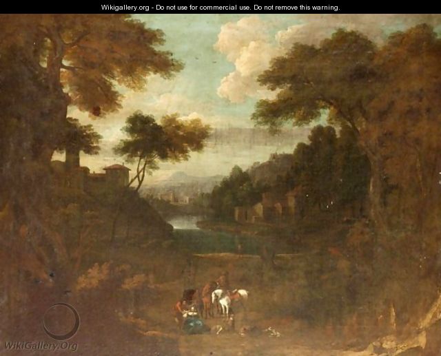 Figures Resting In A Classical Landscape - (after) Cornelis Huysmans