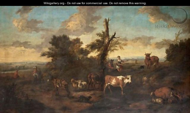 An Italianate Landscape With Drovers And Their Animals - (after) J. Tillemans