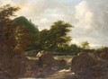 Woodland Landscape With Drovers And Their Animals Beside A Cascade - (after) Jacob Van Ruisdael