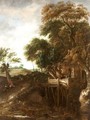 A Wooded River Landscape With A Mill And A Cavalier Giving Alms To A Beggar - Roelof Jansz. Van Vries