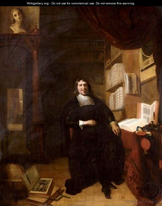 Portrait Of A Gentleman, Full Length, Sitting In His Study Said To Be The Scholar Nicolaes Heinsius (1620-1681) - (after) Nicolaes Maes