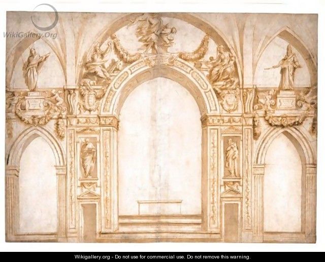 An Elaborate Design For The Decoration Surrounding An Apse And Two Side Chapels - Giorgio Vasari