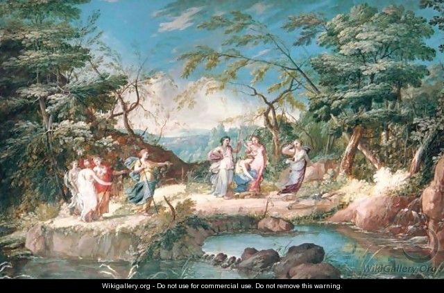 Diana Hunting With Her Nymphs - (after) Louis Nicolael Van Blarenberghe