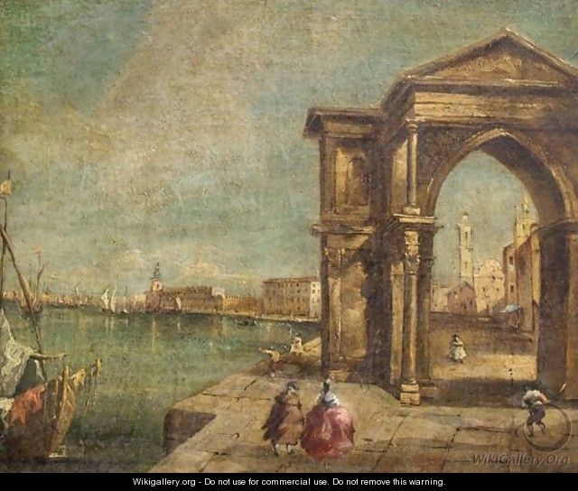 A Venetian Capriccio Scene With A Triumphal Arch - (after) Francesco Guardi