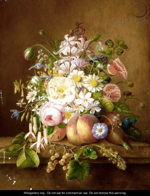 Still Life With Roses, Poppies, Daisies, And Various Other Flowers In A Bouquet - A. De Steenhault