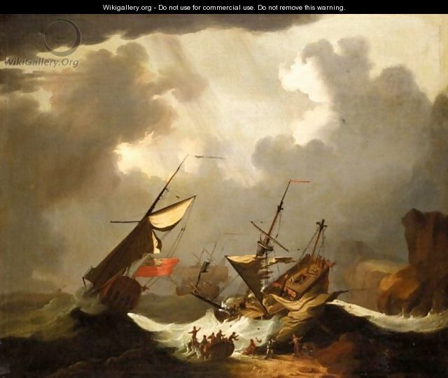 English Ships In Distress Off A Rocky Coast - (after) Willem Van De, The Younger Velde