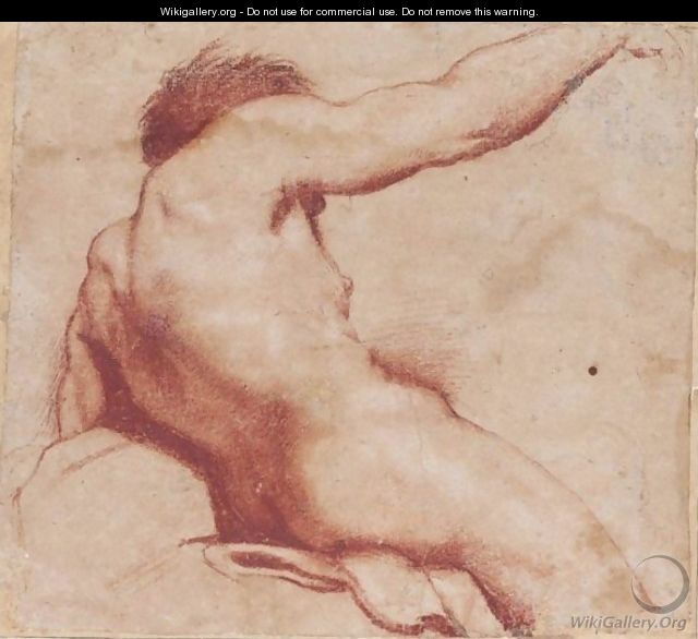 Seated Male Nude With Raised Arm, Seen From Behind - Annibale Carracci