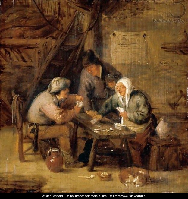 Interior With Peasants Playing Cards At A Table - Isaack Jansz. van Ostade