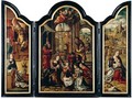 A Triptych The Adoration Of The Christ Child, Flanked By The Annunciation And The Rest On The Flight Into Egypt - (after) Pieter Coecke Van Aelst