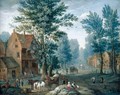 A Village Landscape With Travellers And A Horse And Cart Resting In The Foreground Before A Cottage - Joseph van Bredael
