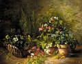 Still Life Of Flowers In Pots And A Basket - Gustave Hall