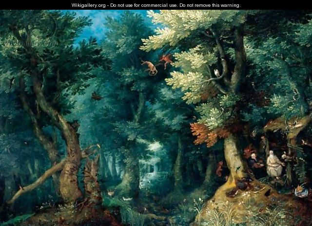 Wooded Landscape With Saints Anthony And Paul The Hermit Assailed By Demons - Gillis van Coninxloo