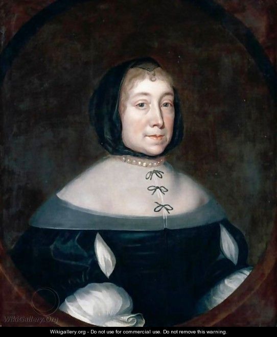 Portrait Of Theodosia, Second Wife Of Sir Richard Brawne Of Alscot, Half Length, Wearing A Black Dress With A Lawn Collar - English School