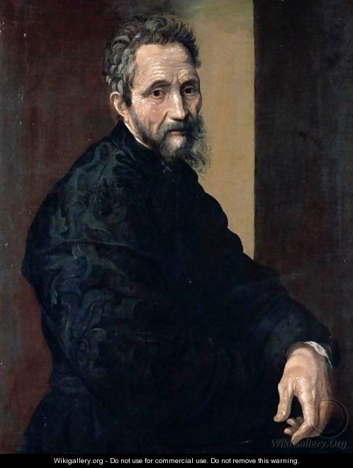 Portrait Of Michelangelo Buonarroti, Half Length, Wearing Black - (after) Jacopino Del Conte