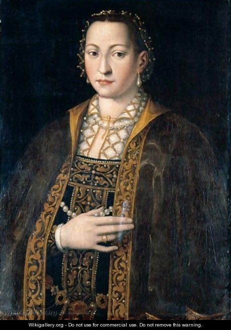 Portrait Of Eleanora Of Toledo, Grand Duchess Of Tuscany (1522-62), Half Length, In A Richly Embroidered And Bejewelled Dress - (after) Agnolo Bronzino