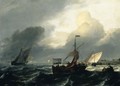 Small Dutch Vessels In Breezy Coastal Waters, A Harbour Beyond - Ludolf Backhuizen