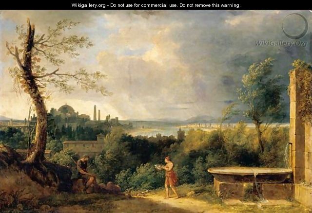 Landscape With Belisarius And A View Of Istanbul And The Bosphorus Beyond - (after) Pierre-Henri De Valenciennes