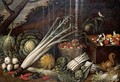 Still Life With Cabbages, Asparagus, A Basket Of Chestnuts, Celery, Mushrooms And Other Vegetables - (after) Giacomo Legi