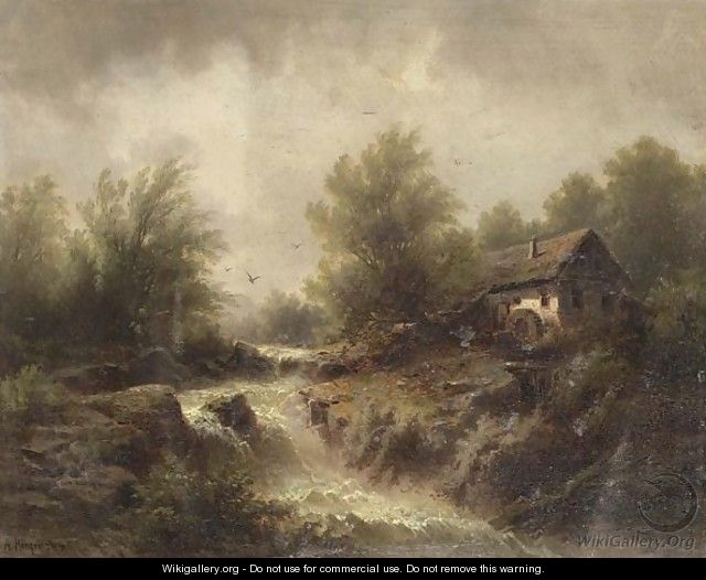 A Watermill In A Mountainous Landscape. - Albert Rieger