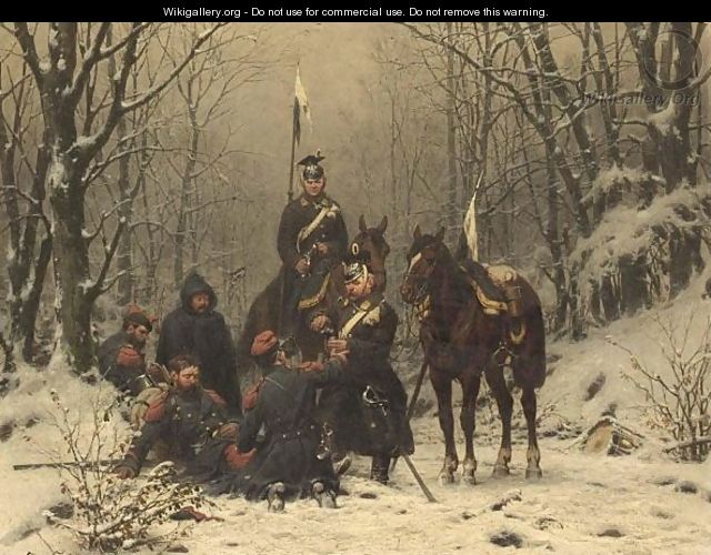 Prussian Soldiers Resting In A Winter Landscape. - Christian Sell